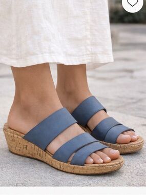 Kork-Ease Blue Leather Cork Wedge Sandals Size 9 Comfort